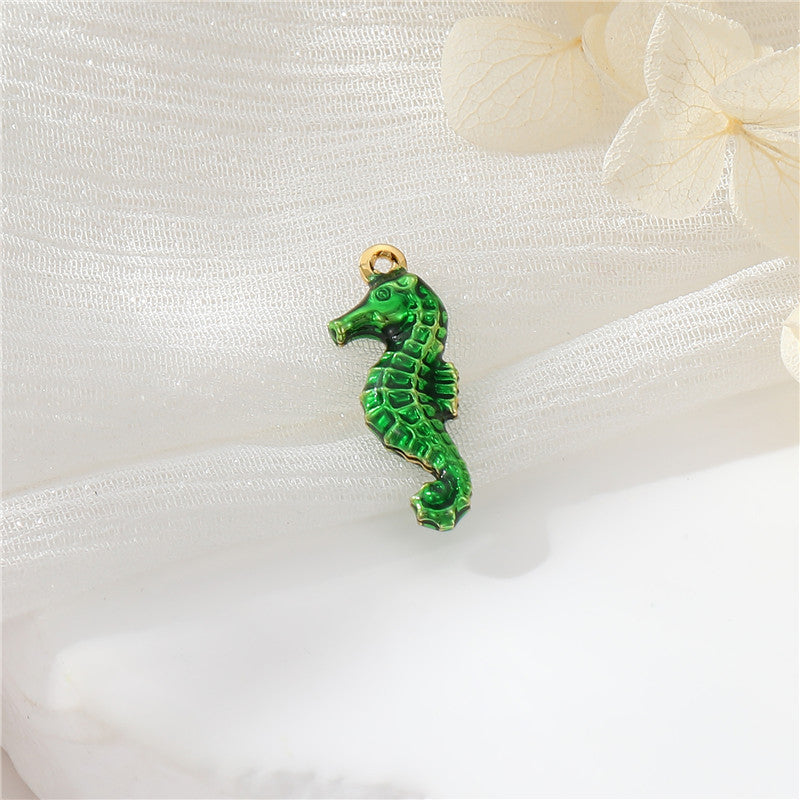 2 Pendentif de charme hippocampe émail époxy 14K GF
