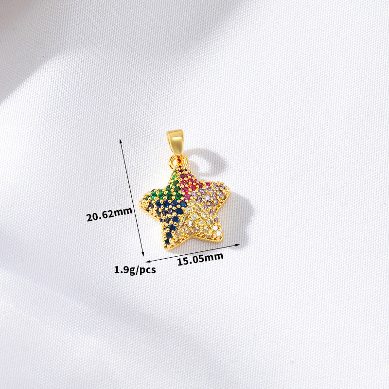 Pendentif à breloque 2 étoiles orné de strass 14K GF
