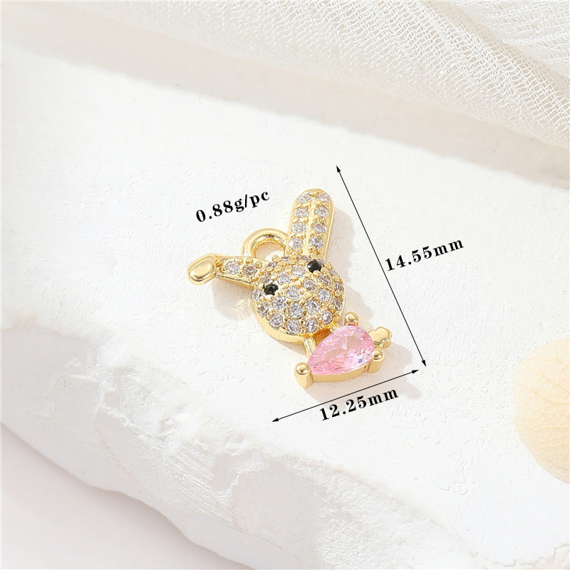 2 pendentif à breloque éléphant lapin conque strass embelli 14K GF