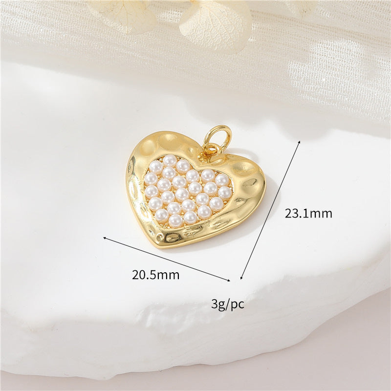 Pendentif à breloque 2 cœurs avec perles en strass ornées de perles 14K GF