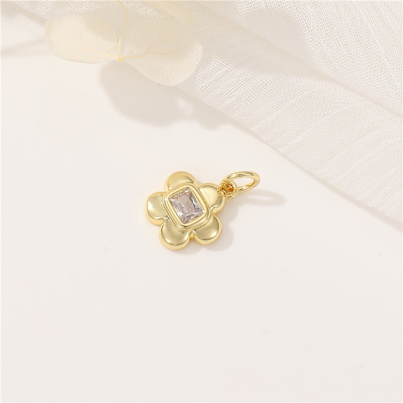 2 pendentifs à breloque coeur floral ornés de strass 14K GF