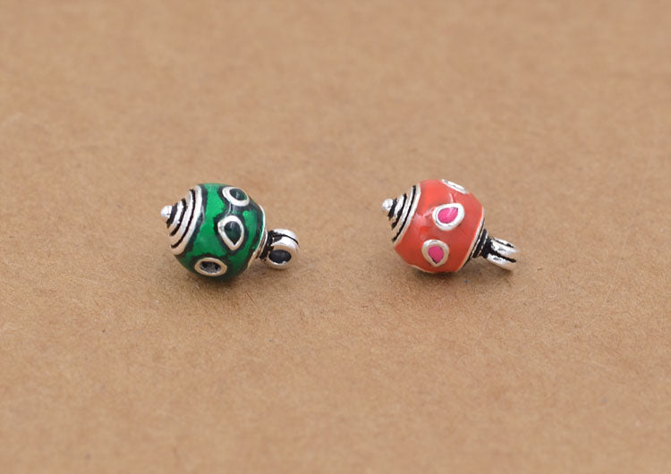 Sterling Silver Enamel Epoxy Round Bead Spacer with Loop S925 Finding