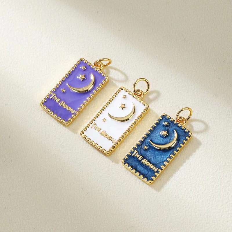 Pendentif à breloque rectangle 2 étoiles de lune émail époxy 14K GF
