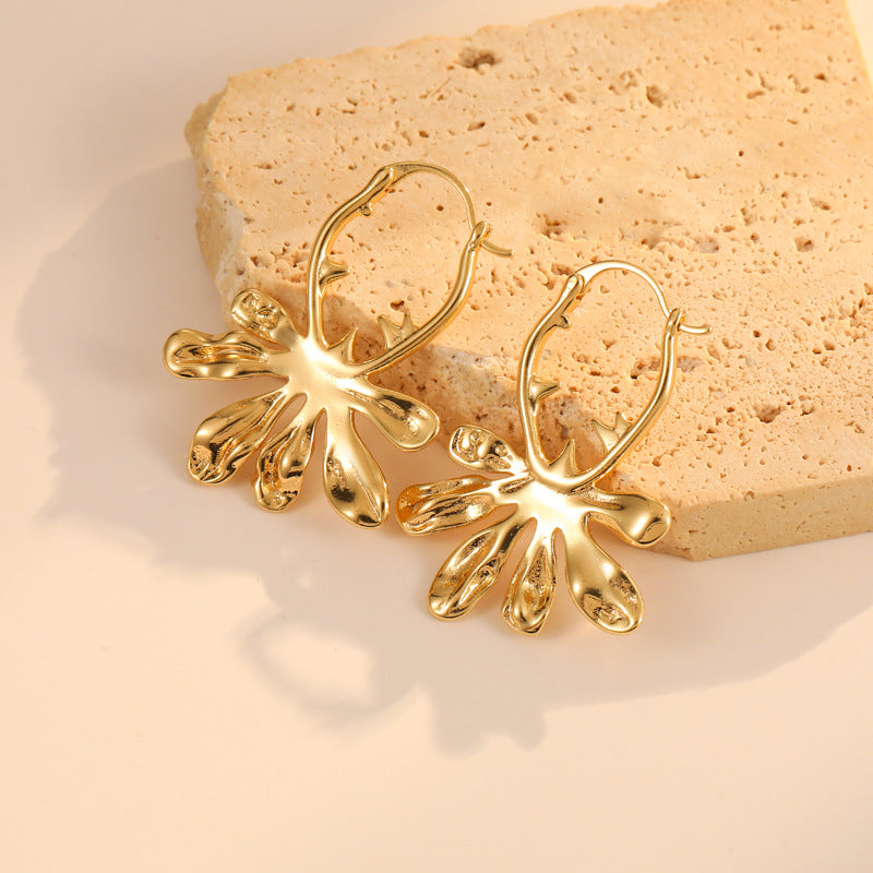 4 Chunky Hammered Piece Hoop Earring 14K GF Earing