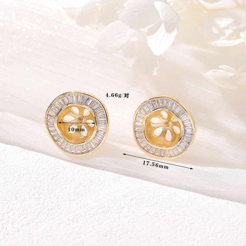 4 herzförmige, ovale, runde, quadratische Ohrstecker mit Strassverzierung, 14K GF-Ohrring, halbgebohrte Perle, Rohling