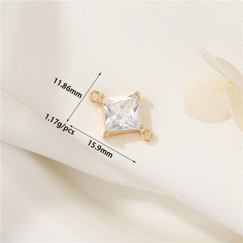 2 Oval Diamond Square Rectangle Charm Pendant Rhinestone Embellished 14K GF