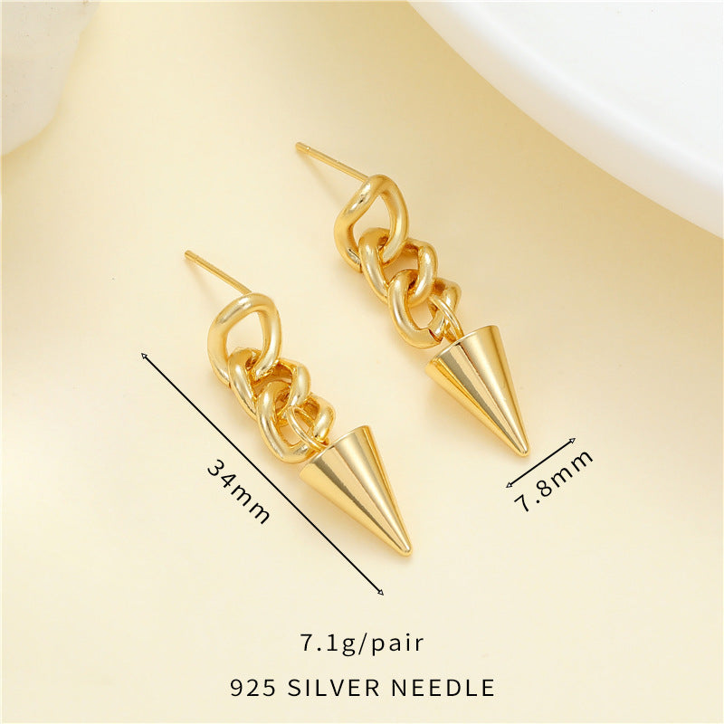 4 Cable Chain Cone Sphere Drop Charm Stud Earrings 14K GF Earing