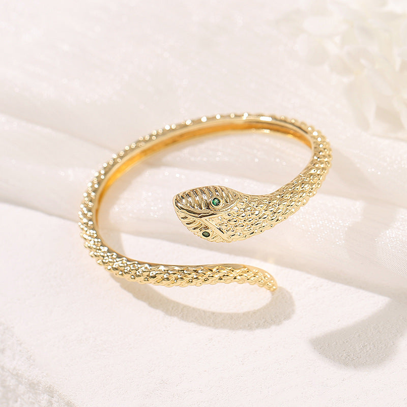 2 offener, kreisförmiger, floraler Schlangen-Armreif mit Strassverzierung aus 14-karätigem GF-Armband