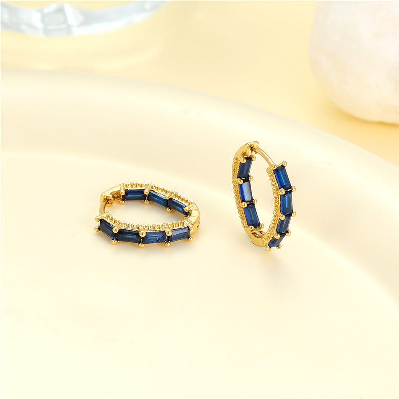 4 boucles d'oreilles rondes créoles rectangulaires ornées de strass 14K GF
