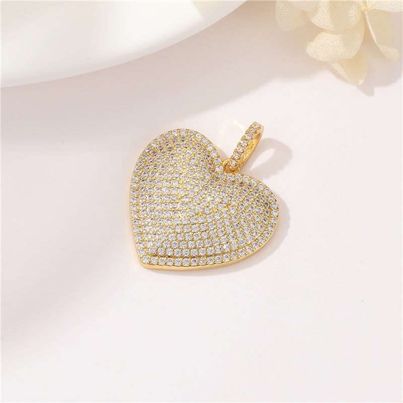 Pendentif à breloque 2 cœurs en émail époxy 14K GF strass embelli
