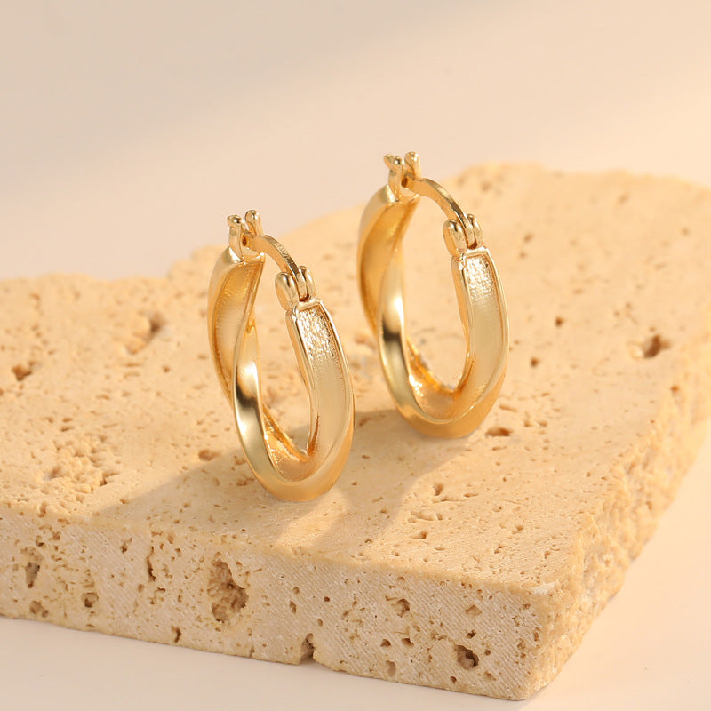 4 boucles d'oreilles créoles rondes torsadées épaisses 14K GF