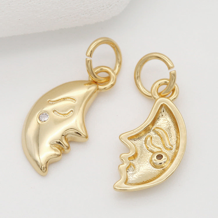 Pendentif à breloque 2 lunes orné de strass 14K GF