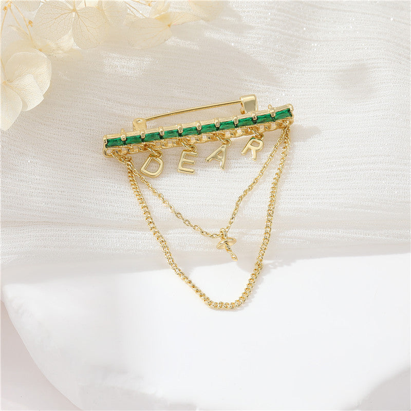 2 Dear Charm Câble Chaîne Broche 14K GF Strass Embelli Demi-Percé Perle Perle Vierge