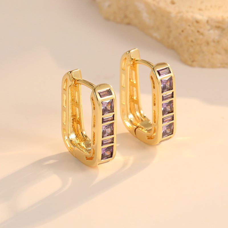 4 boucles d'oreilles créoles oblongues ornées de strass 14K GF Earing