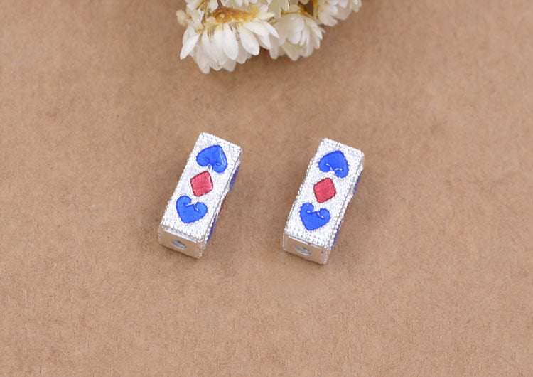Sterling Silver Enamel Epoxy Heart Cuboid Bead Spacer S925 Finding