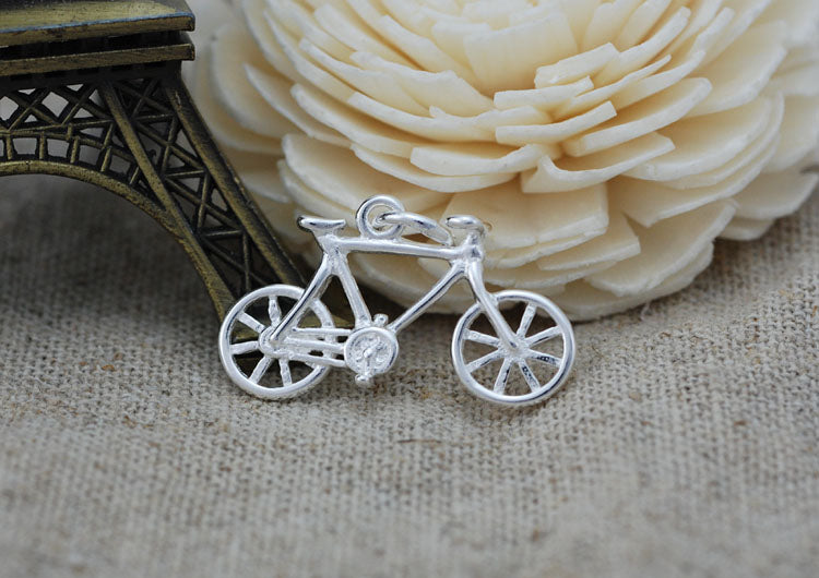 Sterling Silver Tiny Bicycle Charm Pendant S925 Finding