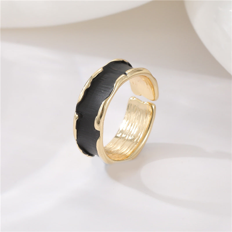 2 anneaux de déclaration noir blanc cercle ouvert émail époxy 14K GF