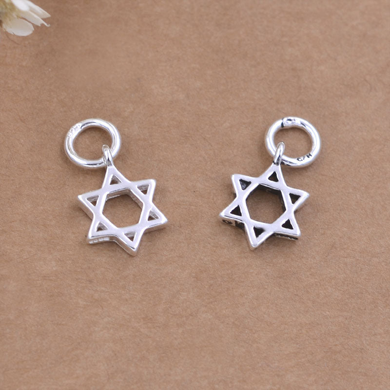 Pendentif à breloque hexagonale minuscule en argent sterling, perle d'espacement à trou traversant, recherche S925