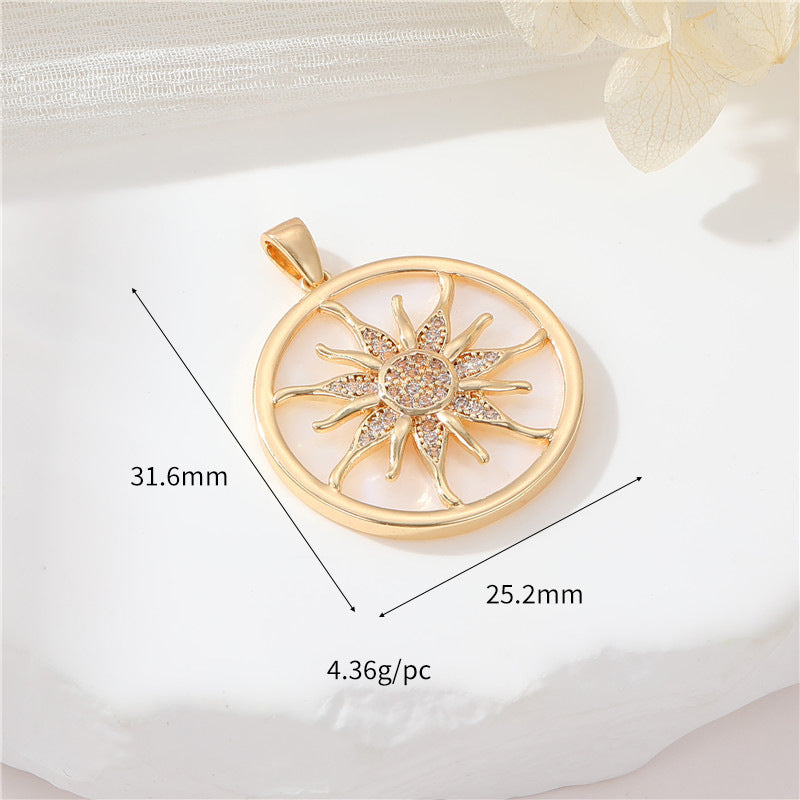2 pendentif à breloque soleil, lune et étoile, coquille en strass 14K GF ornée