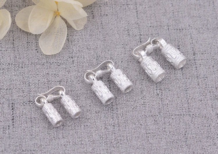 Fermoir d'extrémité de cordon rond en argent sterling, clips en cuir fins S925