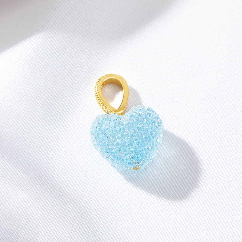 2 Heart Charm Pendant Rhinestone Embellished 14K GF