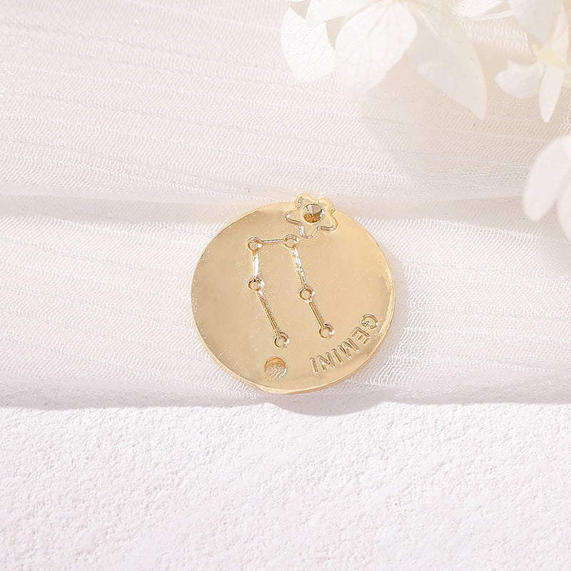 2 Round Zodiac Piece Charm Pendant 14K GF