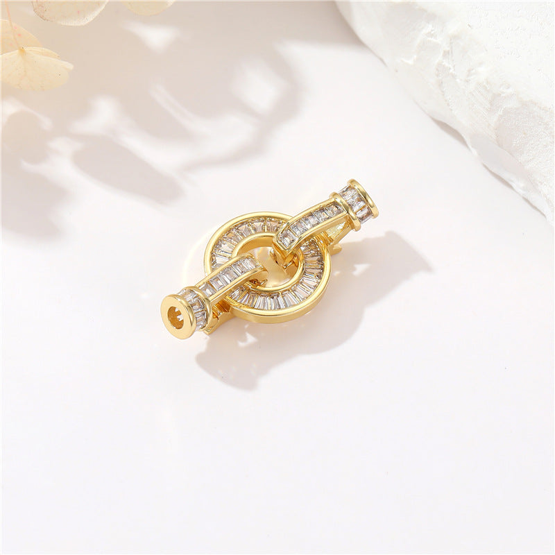 2 Round Oval Floral Heart Circle Clasp 14K GF Rhinestone Embellished Clasps Connector