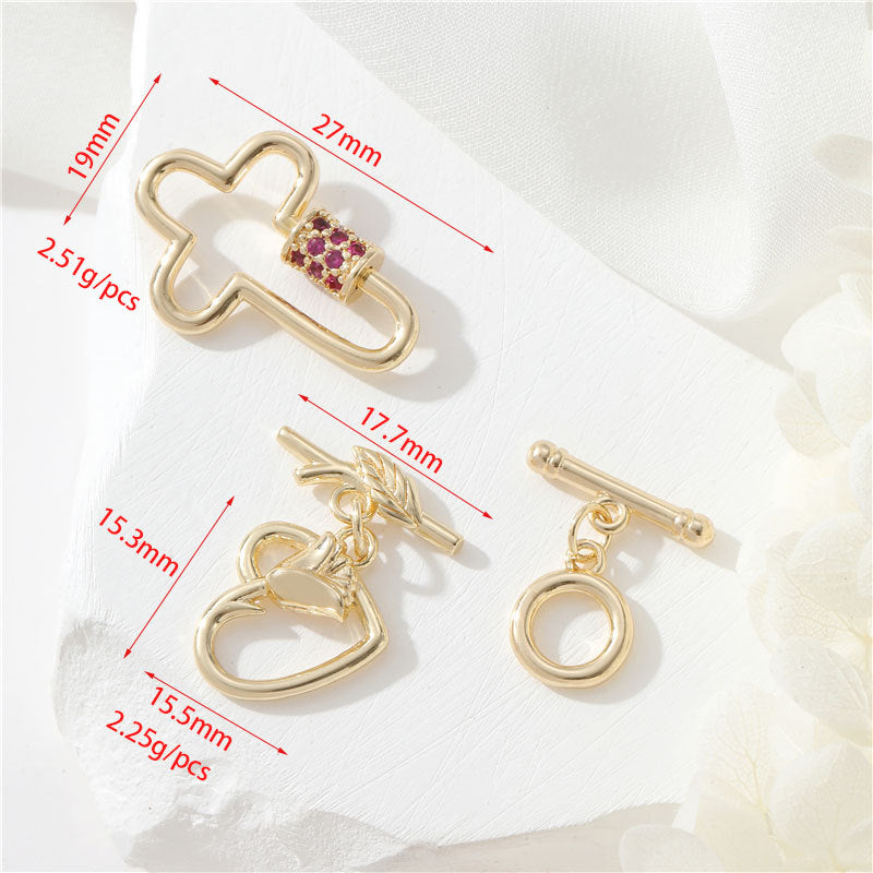 Fermoir OT en forme de cœur Floral, 2 cercles ronds, connecteur de fermoirs en strass à vis croisée 14K GF