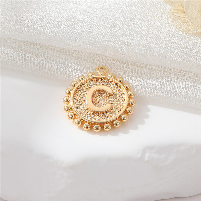 2 perles rondes à bord de pièce de monnaie initiale Alphabet AZ Charm Pendentif 14K GF