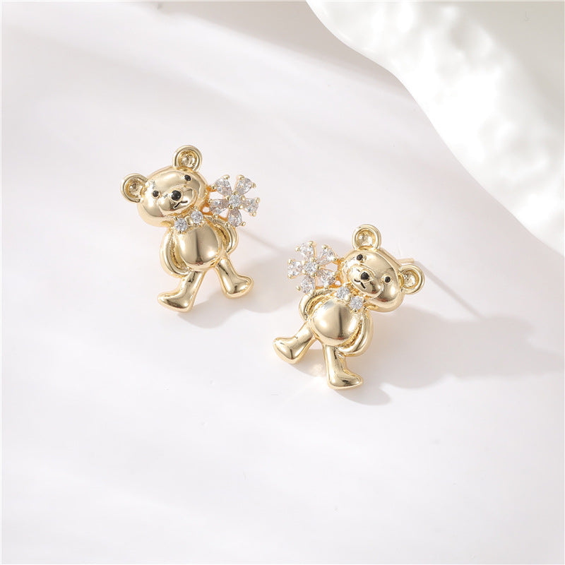 4 boucles d'oreilles ours à tige ornées de strass 14 carats GF