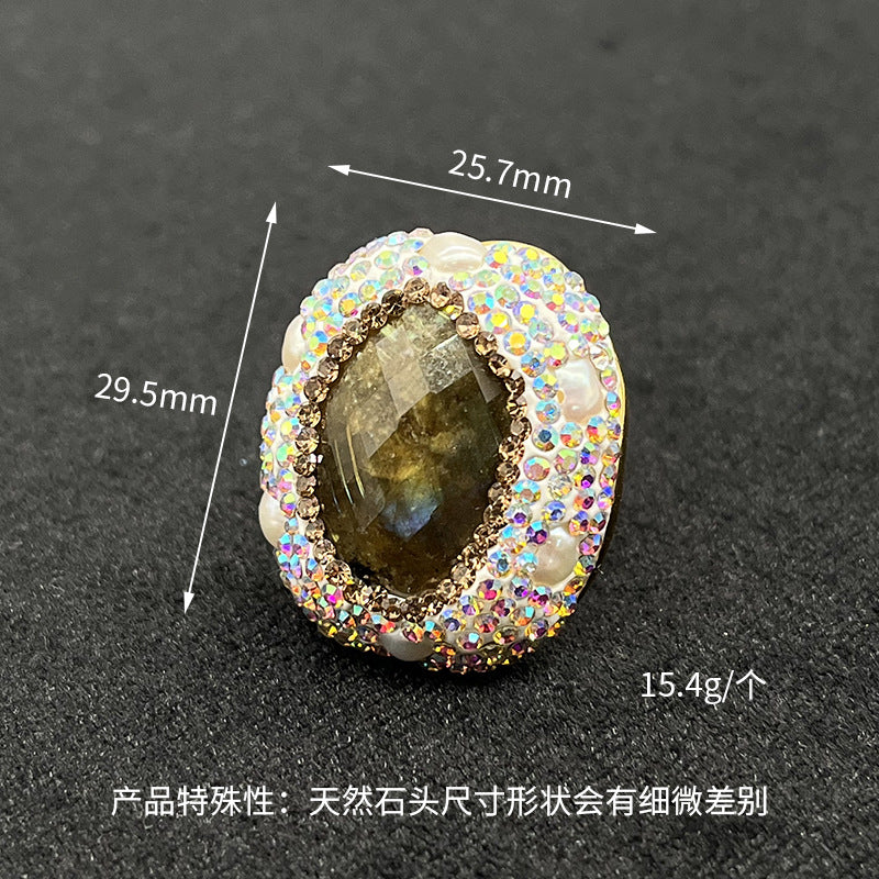 Bague en pierre précieuse naturelle à cercle ouvert ornée de strass 14K GF