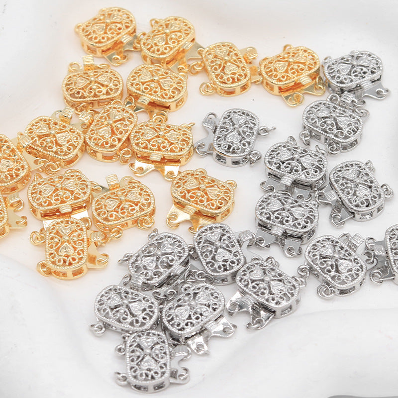 2 connecteurs à Double boucle pour fermoir Floral creux, connecteur de fermoirs pour collier et Bracelet, 14K GF