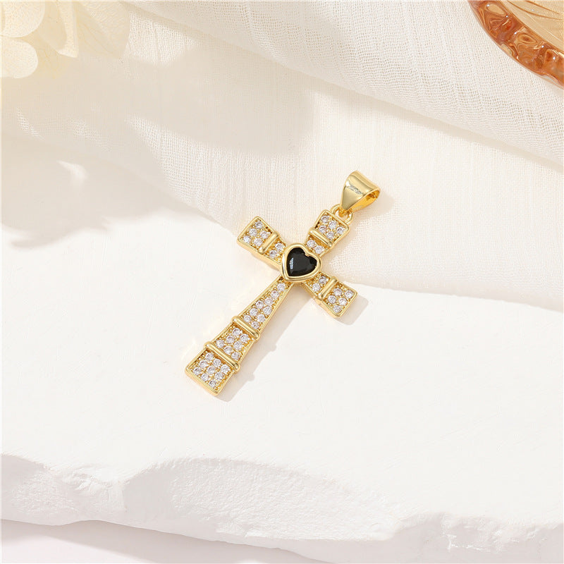 Pendentif à breloque 2 croix orné de strass 14K GF
