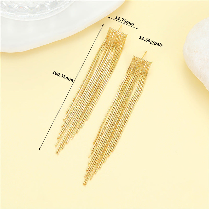 4 boucles d'oreilles à pampilles en chaîne serpent, ornées de strass, boucles d'oreilles 14K GF