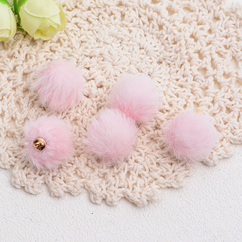 100 Fluffy Mink Fur Ball Charms Pom Pom Earring Drop with Loop Handbag Multicolor for Customize Puff Ball Keychains 15mm