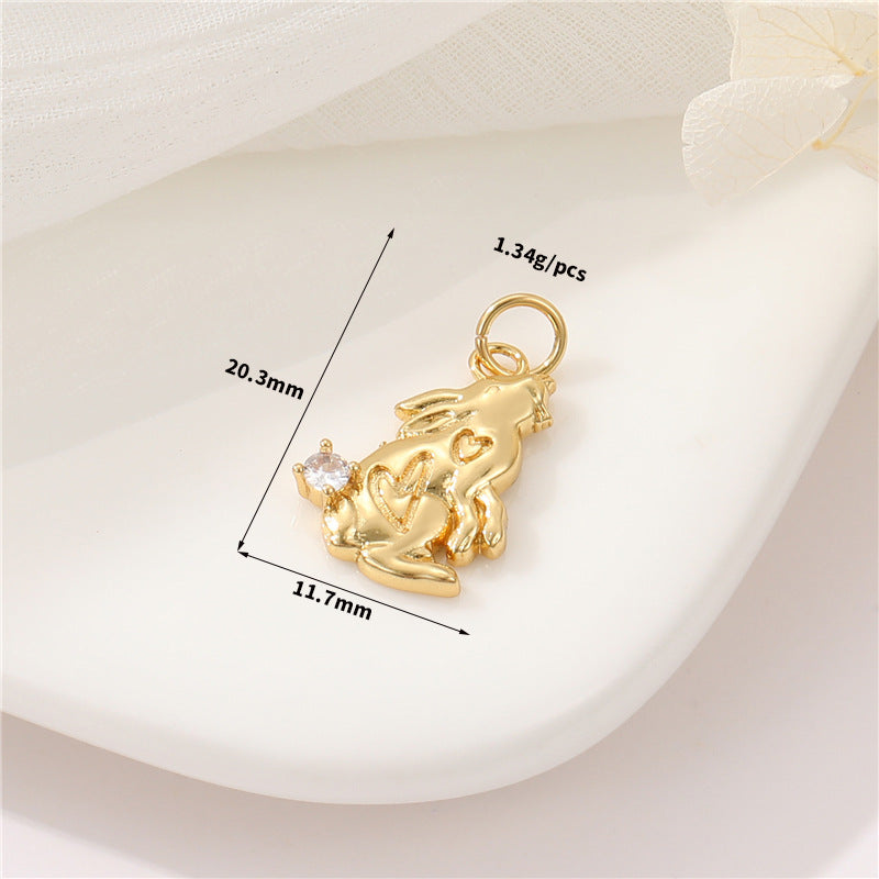 2 Chat Lapin Tortue Dinosaure Charme Pendentif Strass Embelli 14K GF