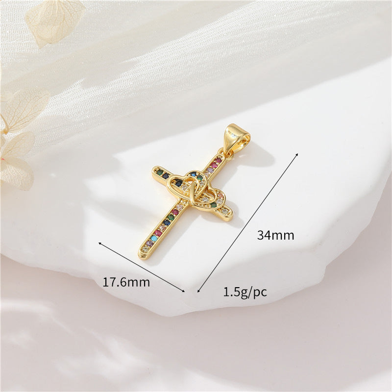 Pendentif à breloque 2 croix orné de strass 14K GF
