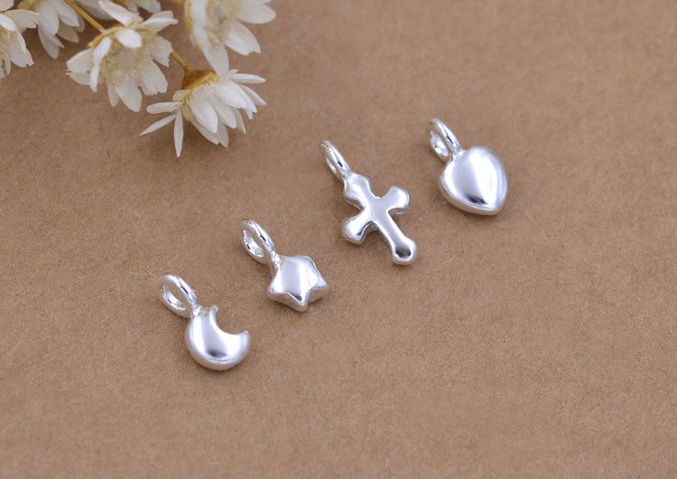 Sterling Silver Tiny Star Moon Heart Cross Charm Pendant S925 Finding