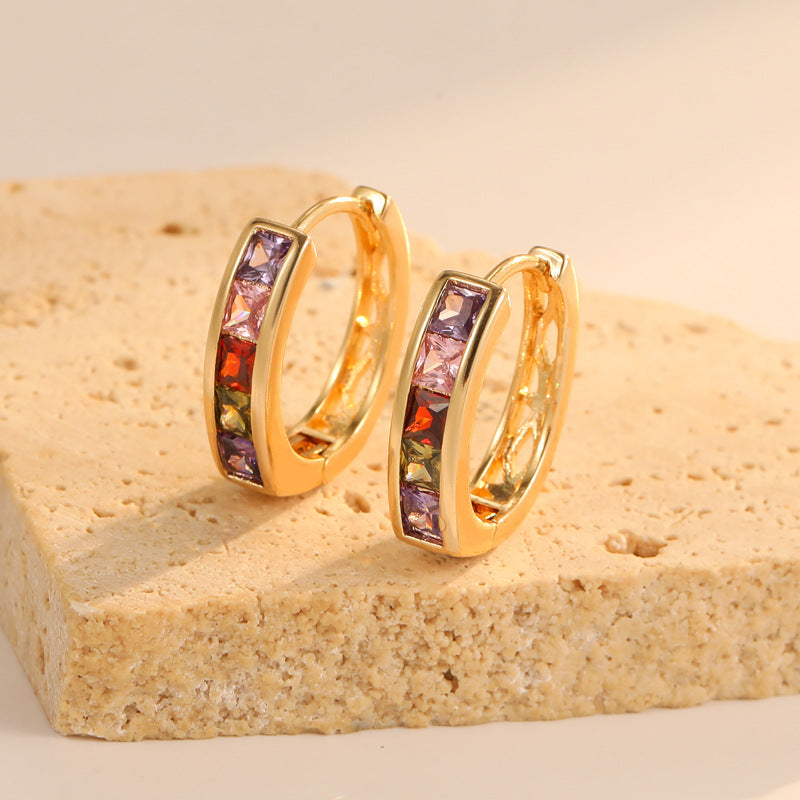 4 Round Hoop Earrings Rhinestone Embellished 14K GF Earing