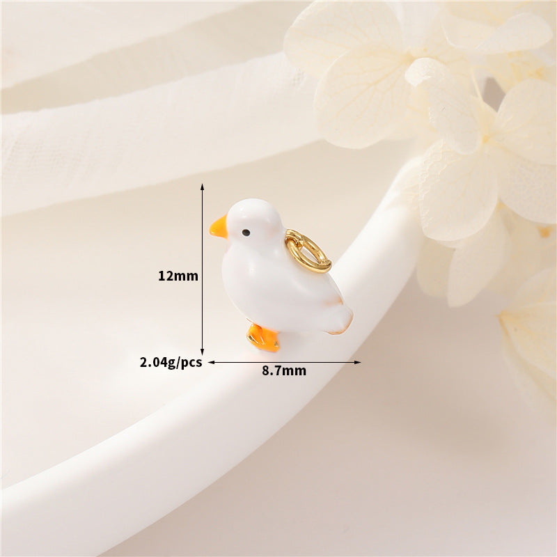 2 Chien Lapin Pigeon Chat Oiseau Charme Pendentif Émail Époxy 14K GF Strass Embelli