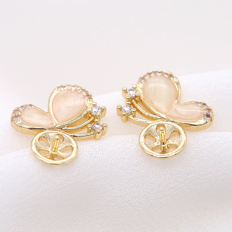 4 boucles d'oreilles papillon ornées de strass 14K GF, boucles d'oreilles à moitié percées, perle vierge