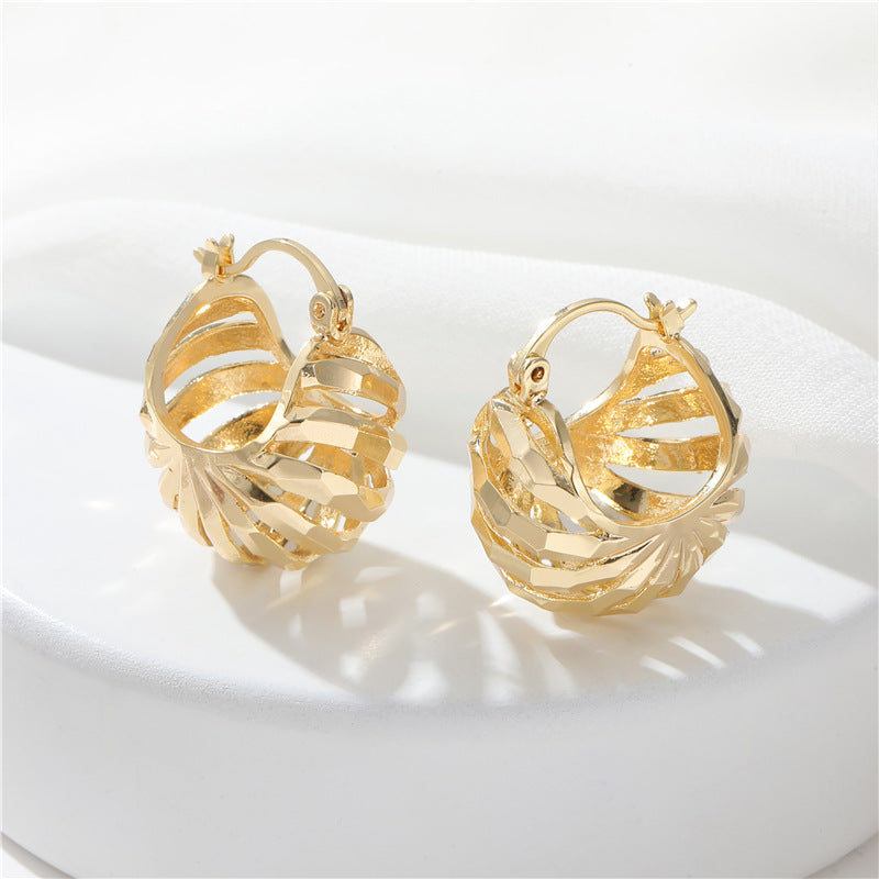 4 Chunky Hollow Basket Hoop Earrings 14K GF Earing