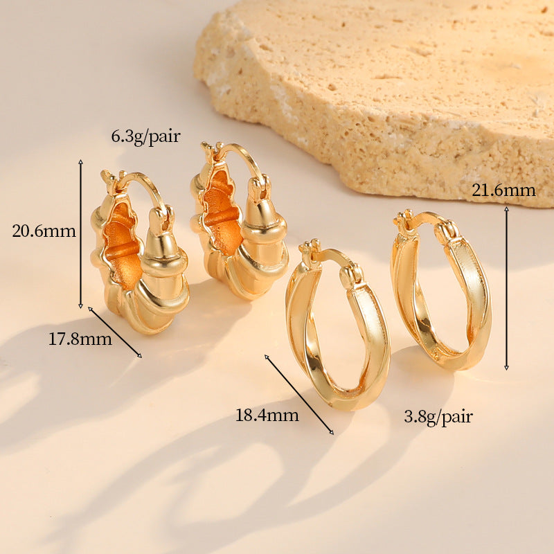 4 boucles d'oreilles créoles rondes torsadées épaisses 14K GF