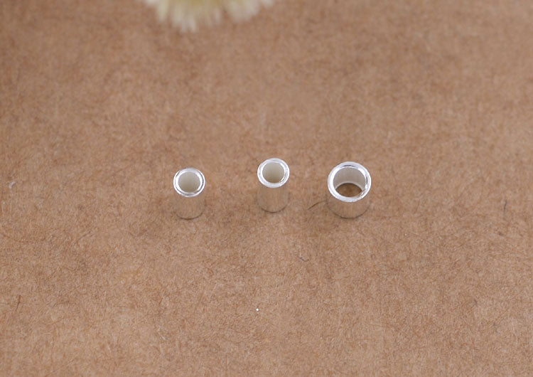 Sterling Silver Glossy Tiny Thin Pipe Positioning Bead S925 Finding