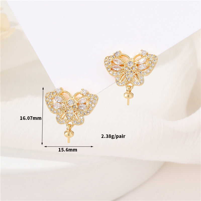 4 éventails papillon Floral Moneybag feuille boucles d'oreilles strass perle embellie 14K GF boucle d'oreille demi-percée perle perle vierge
