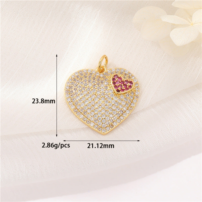 Pendentif à breloque 2 cœurs en émail époxy 14K GF strass embelli