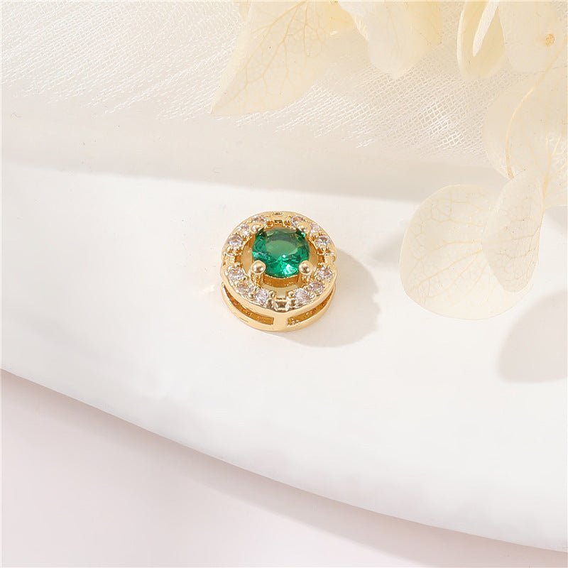 2 Flat Olive Star Round Bead Charm Rhinestone Embellished 14K GF Beadwork Spacer