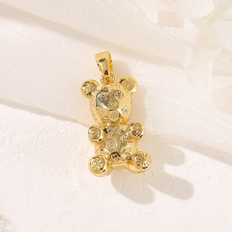 Pendentif à breloque 2 ours orné de strass 14K GF