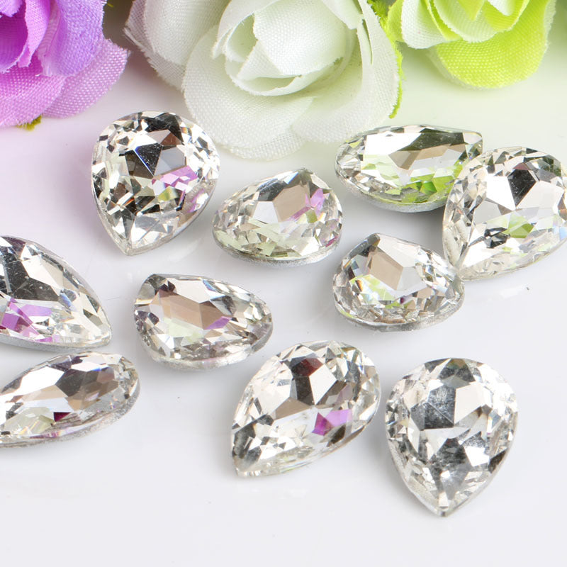 Bulk 100 Faceted Waterdrop Pointed Culet Clear Rhinestone Glass Jewelry Finding 6x8mm 8x13mm 7x10mm 10x14mm 13x18mm 18x25mm 20x30mm