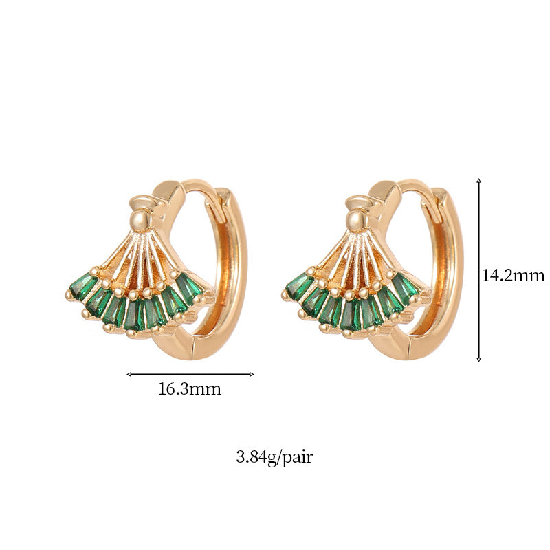 4 boucles d'oreilles créoles en éventail trapèze ornées de strass 14K GF